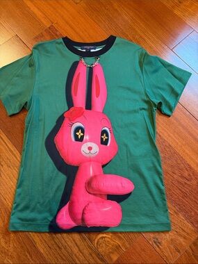 Louis Vuitton Green Tee with Navy Trim and Pink Accent cute comfortable